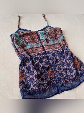Collective Concepts Blue Multi Paisley Print Blouse Bohemian Summer Hippie